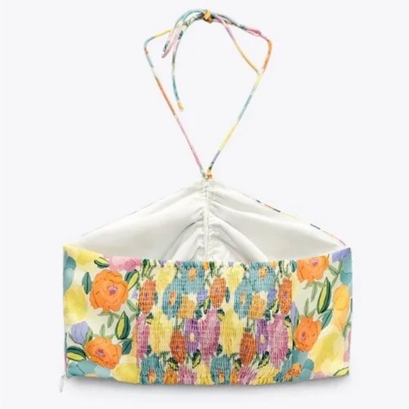 ZARA Multicolor Floral Printed Ruched Halter Crop Top Bloggers Favorite! Small - Picture 6 of 12
